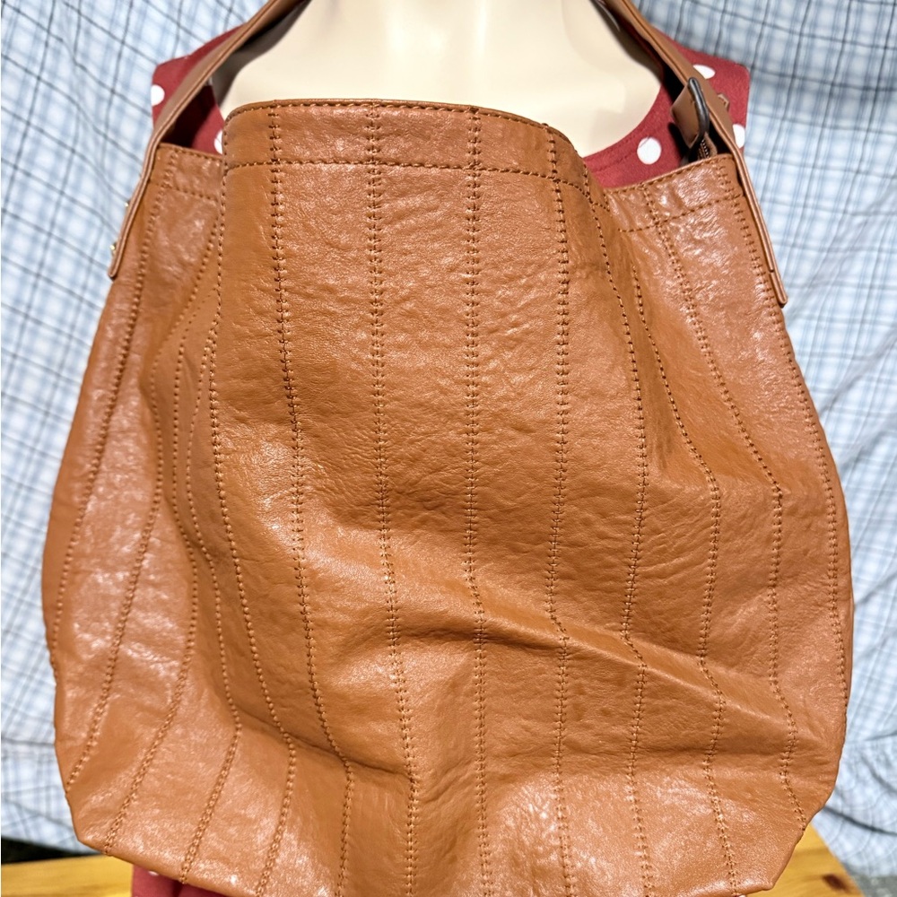 Elegant Tan Faux Leather Tote Bag